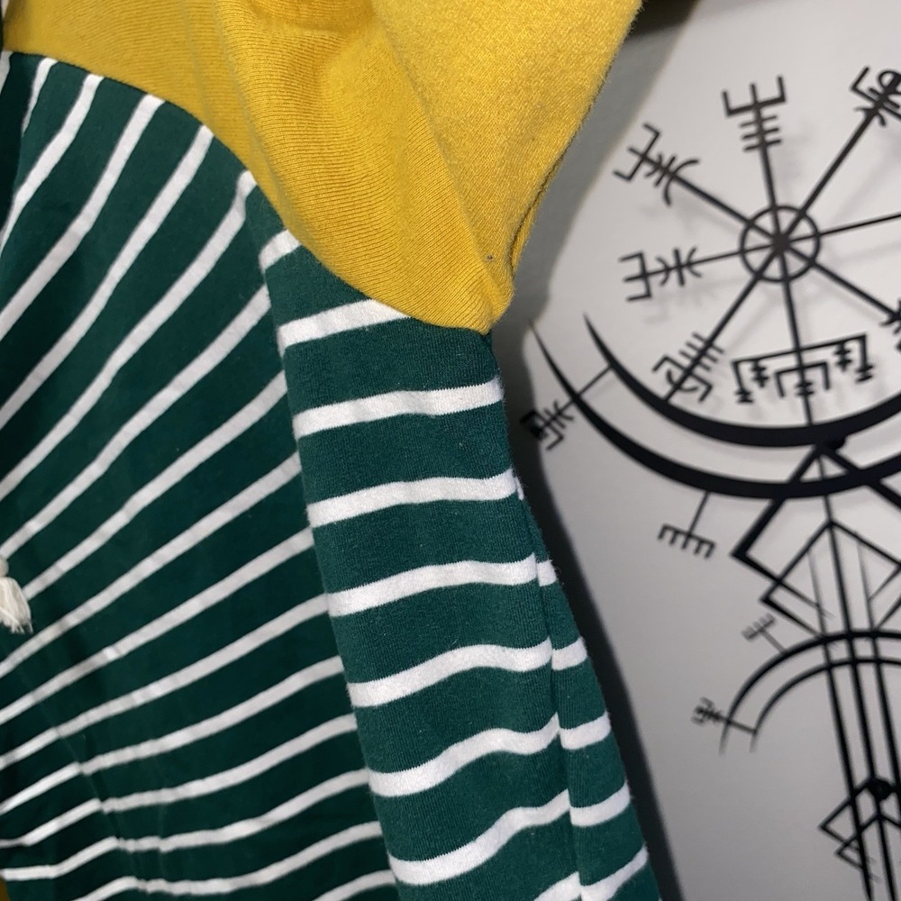 Women's & Colorblock Striped Double Hoodie Sweatshirt Green And Mustard Small - Picture 8 of 11